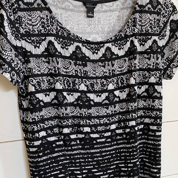 Ann Taylor Stretch Blouse Delicate Lace Print Peplum top - Fluted Bottom SZ S - Picture 5 of 10
